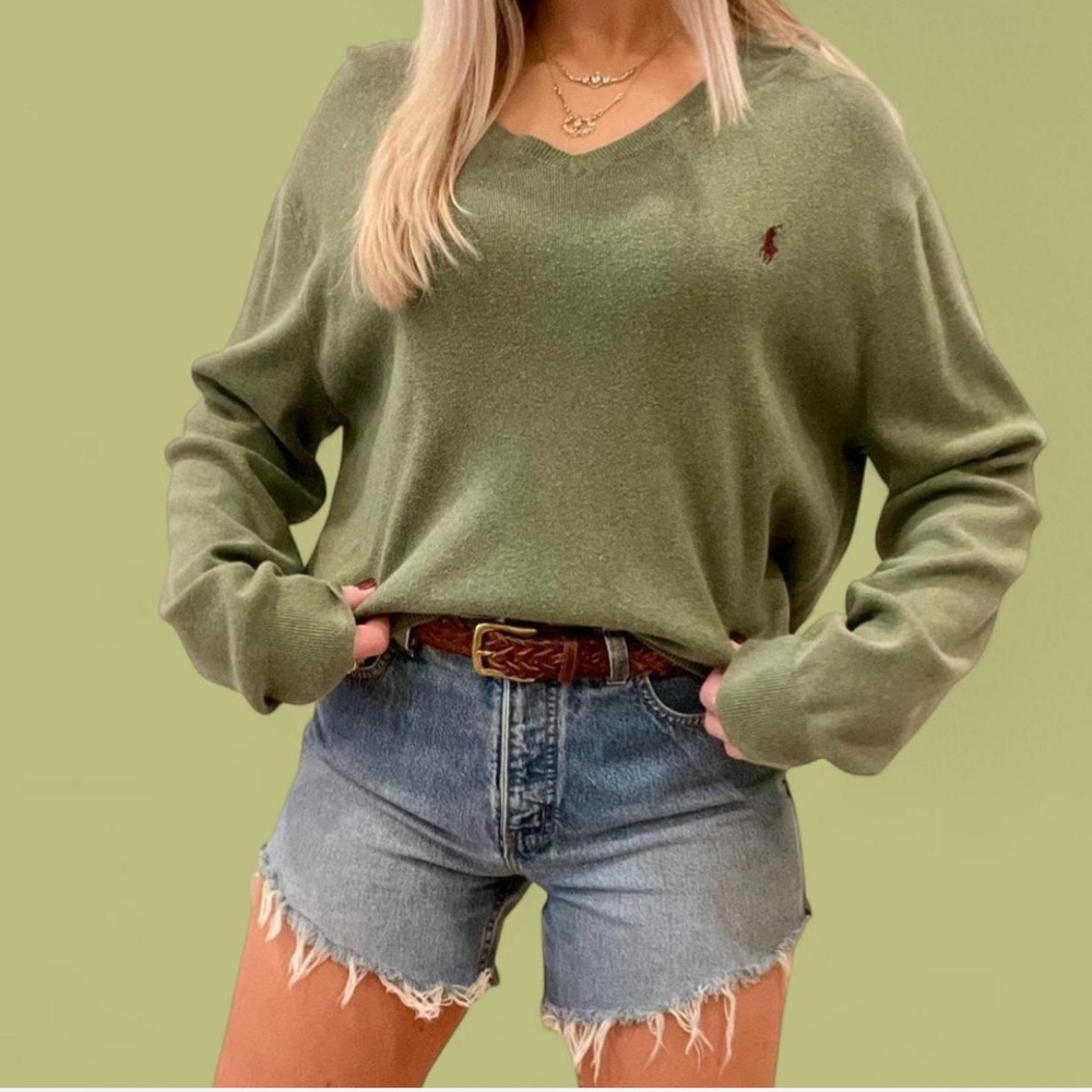 Ralph Lauren Women's Olive V-Neck Sweater